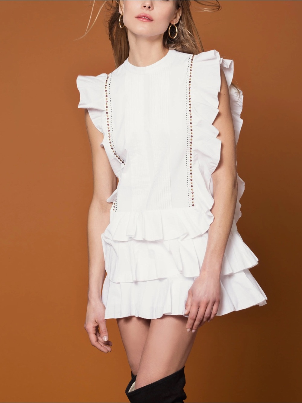 Piper by Townsen Cotton White Ruffle Sleeveless Mini Dress XS